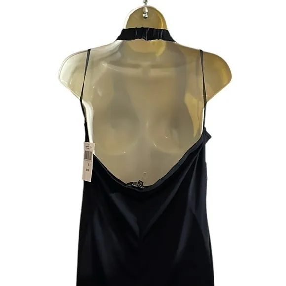 RAMPAGE XL black V-neck halter dress high low satin trim NWT