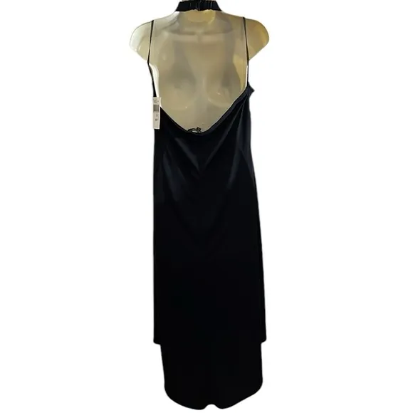 RAMPAGE XL black V-neck halter dress high low satin trim NWT