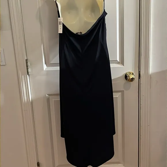 RAMPAGE XL black V-neck halter dress high low satin trim NWT