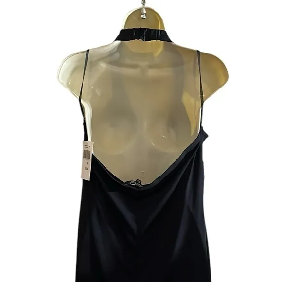 RAMPAGE XL black V-neck halter dress high low satin trim NWT