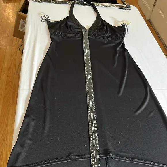RAMPAGE XL black V-neck halter dress high low satin trim NWT