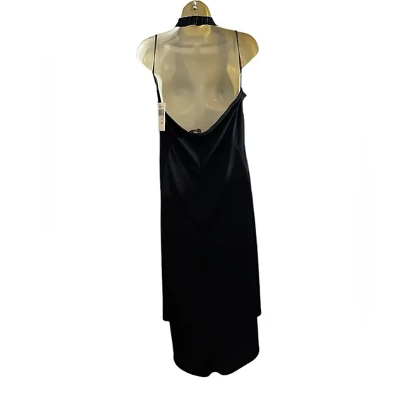 RAMPAGE XL black V-neck halter dress high low satin trim NWT