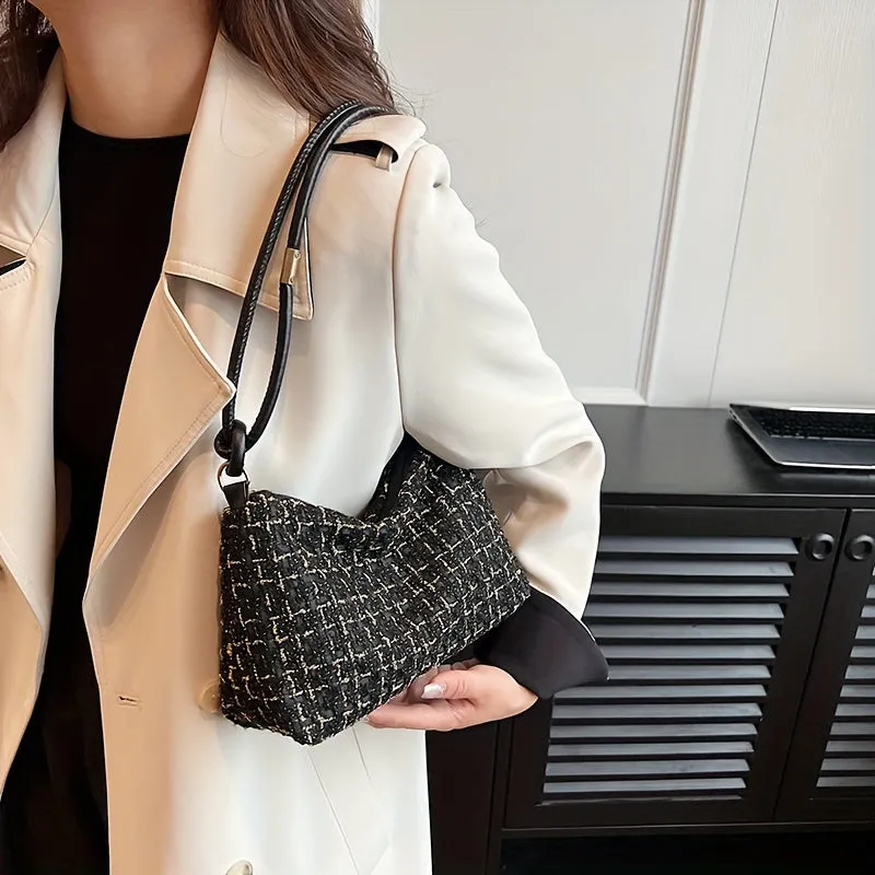 realaiot Trendy Color Blocking Plaid Shoulder Bag, Casual Zipper Handbag, Perfect Underarm Bag For Commuting