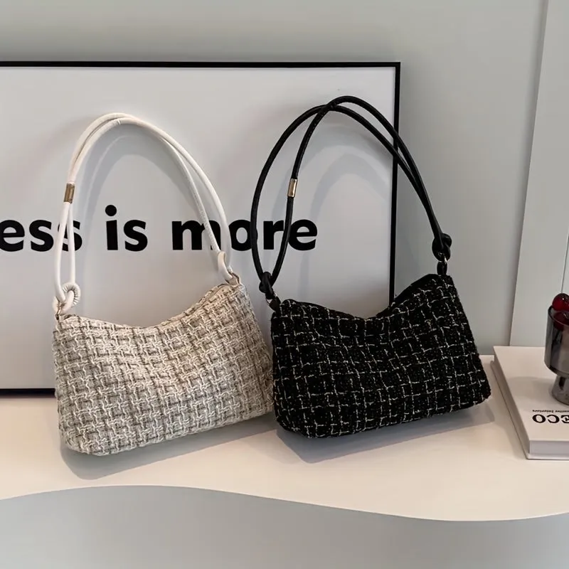 realaiot Trendy Color Blocking Plaid Shoulder Bag, Casual Zipper Handbag, Perfect Underarm Bag For Commuting