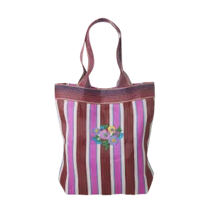 Recycled Plastic Bag - Red - Flower Print
