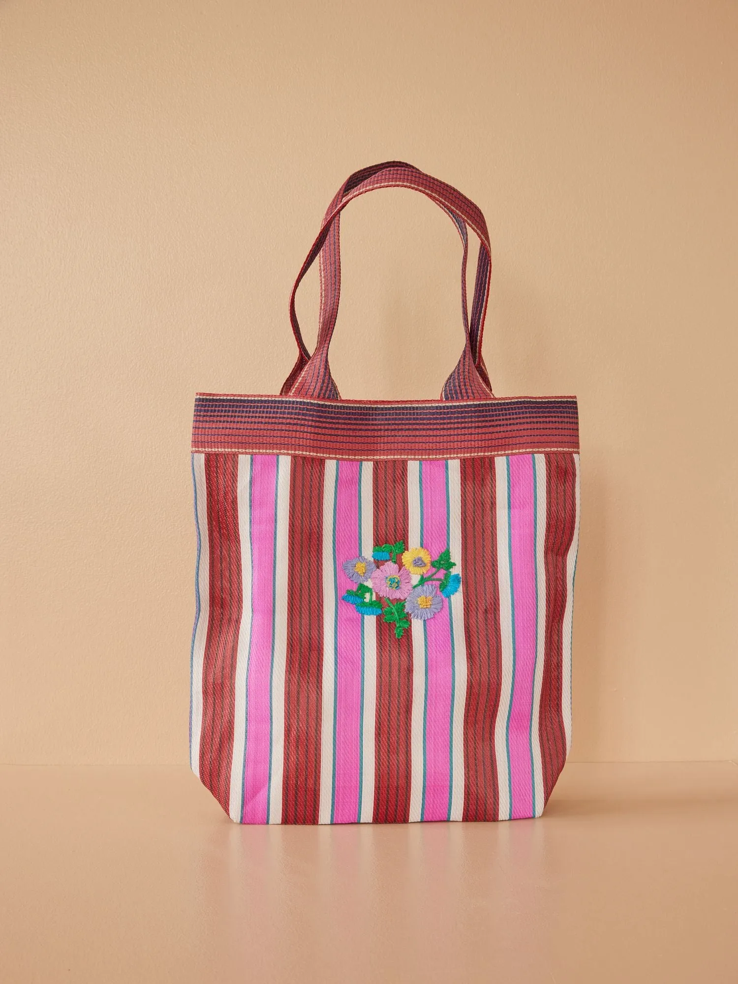 Recycled Plastic Bag - Red - Flower Print
