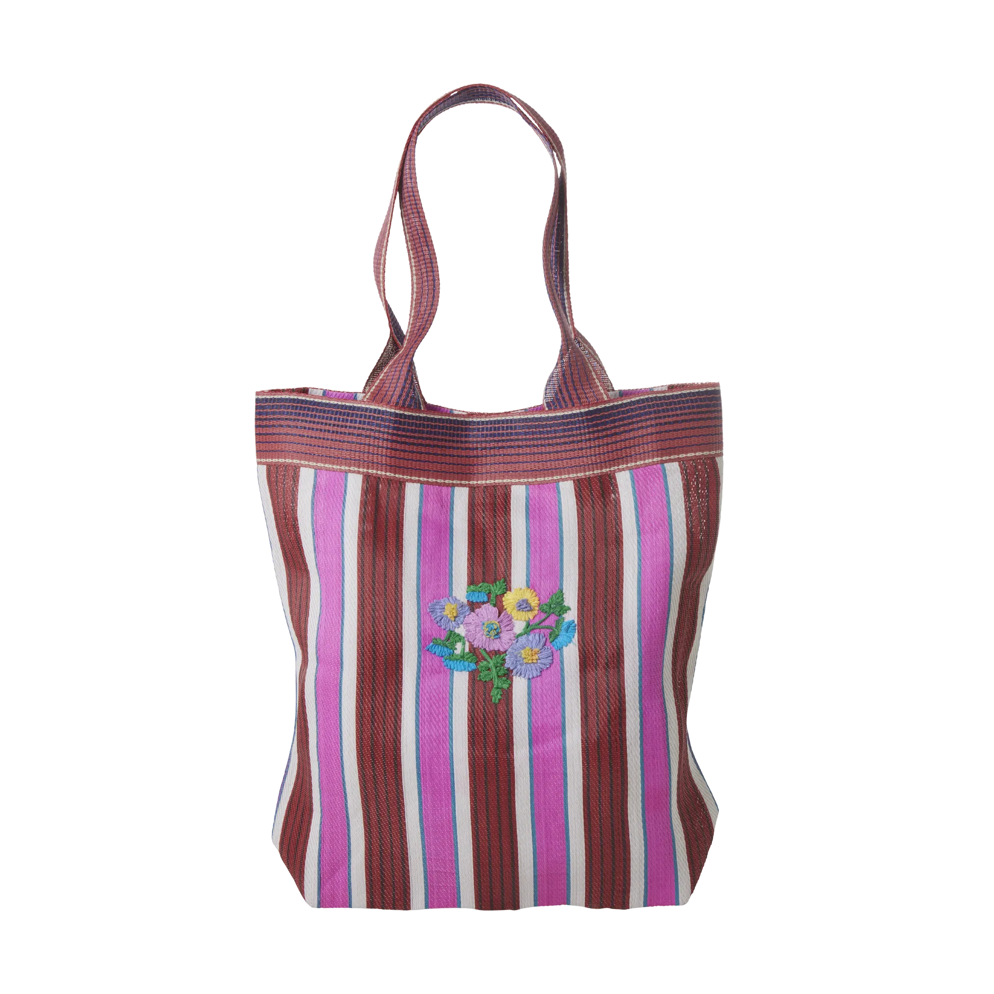 Recycled Plastic Bag - Red - Flower Print