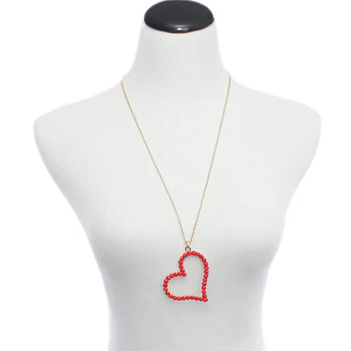 Red Beaded Heart Charm Chain Necklace