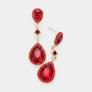 Red Pear Crystal Evening Earrings