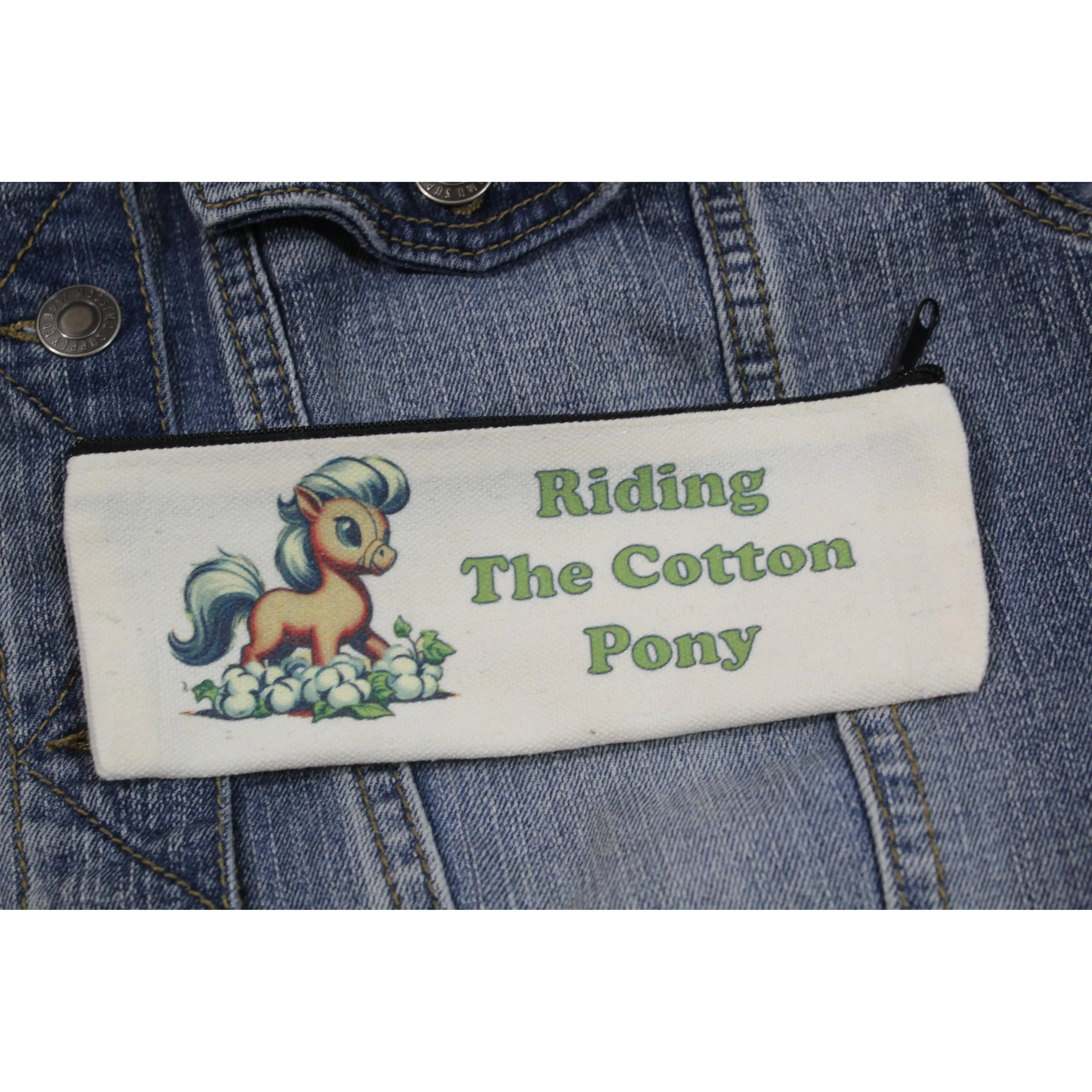 Riding the Cotton Pony Small Whatever Bag | Tampons Makeup Pencil Case 6.5" x 2"