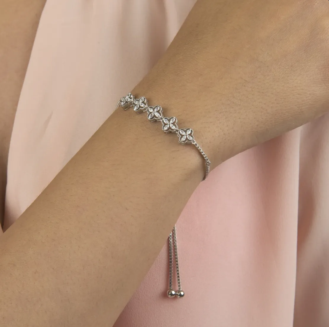 Romantic Flowers Adjustable CZ Bracelet - Gold or Silver