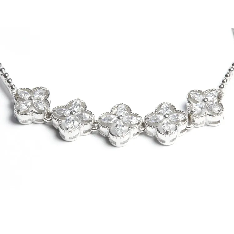 Romantic Flowers Adjustable CZ Bracelet - Gold or Silver