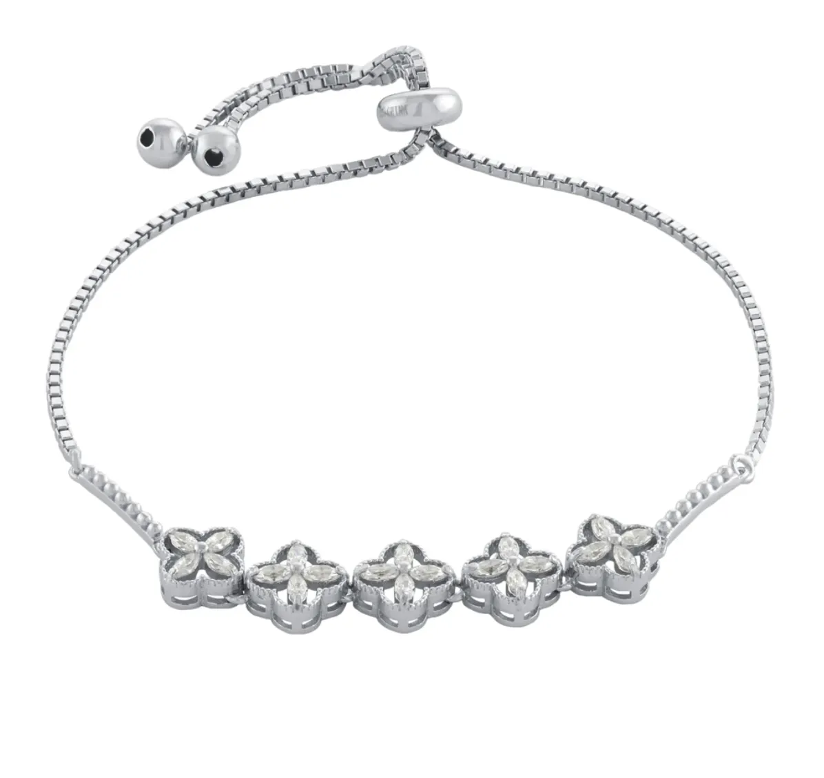 Romantic Flowers Adjustable CZ Bracelet - Gold or Silver