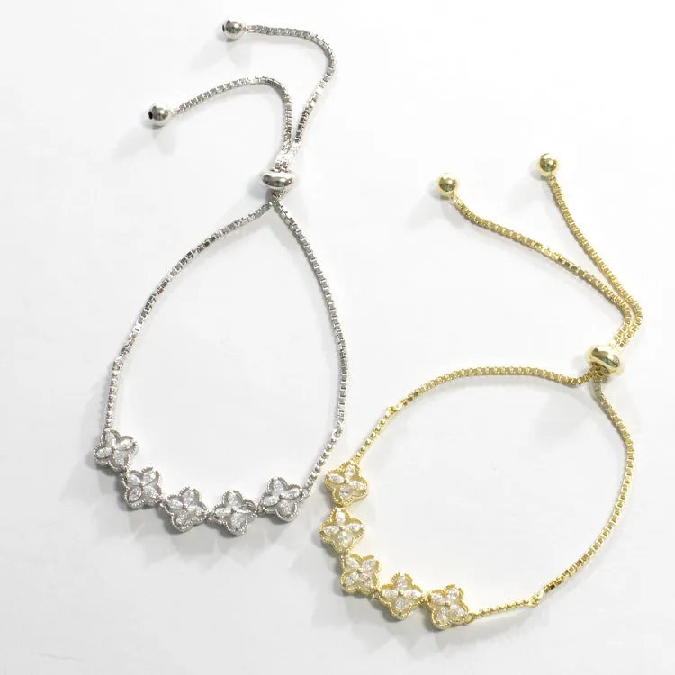 Romantic Flowers Adjustable CZ Bracelet - Gold or Silver