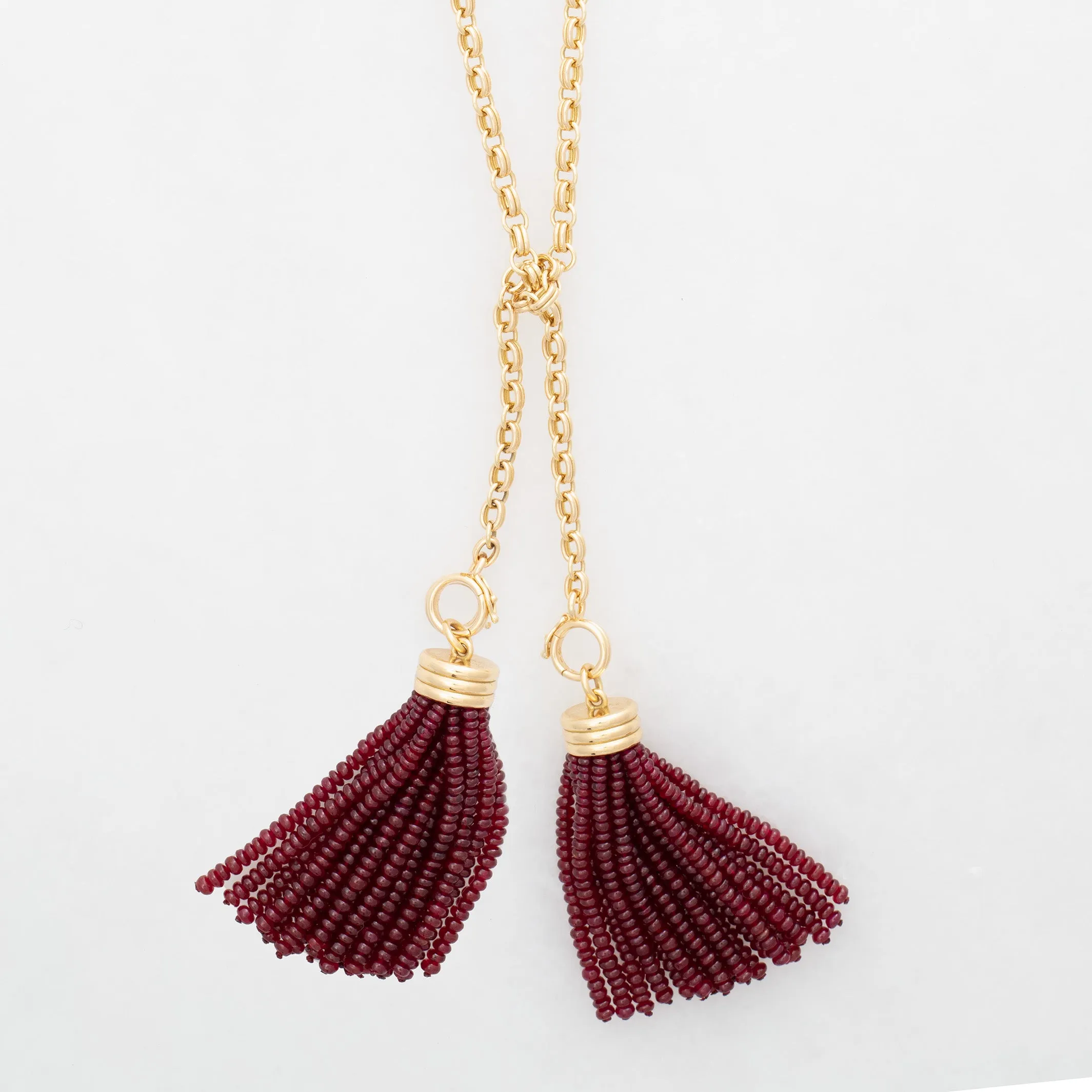 Sautoir Double Convertible Ruby Necklace 18K Yellow Gold, Small Link, 34"