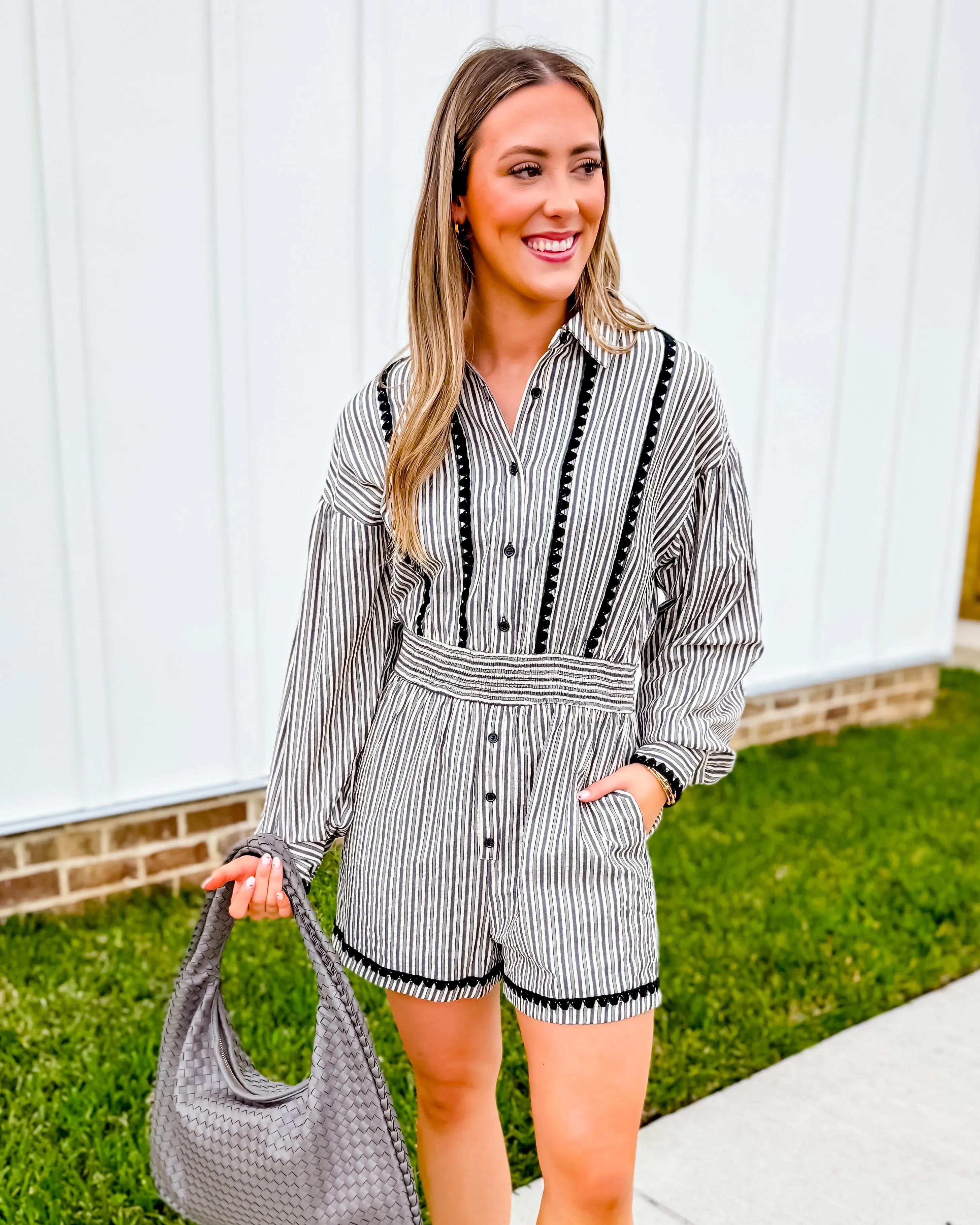 Scallop Stitch Button Down Romper