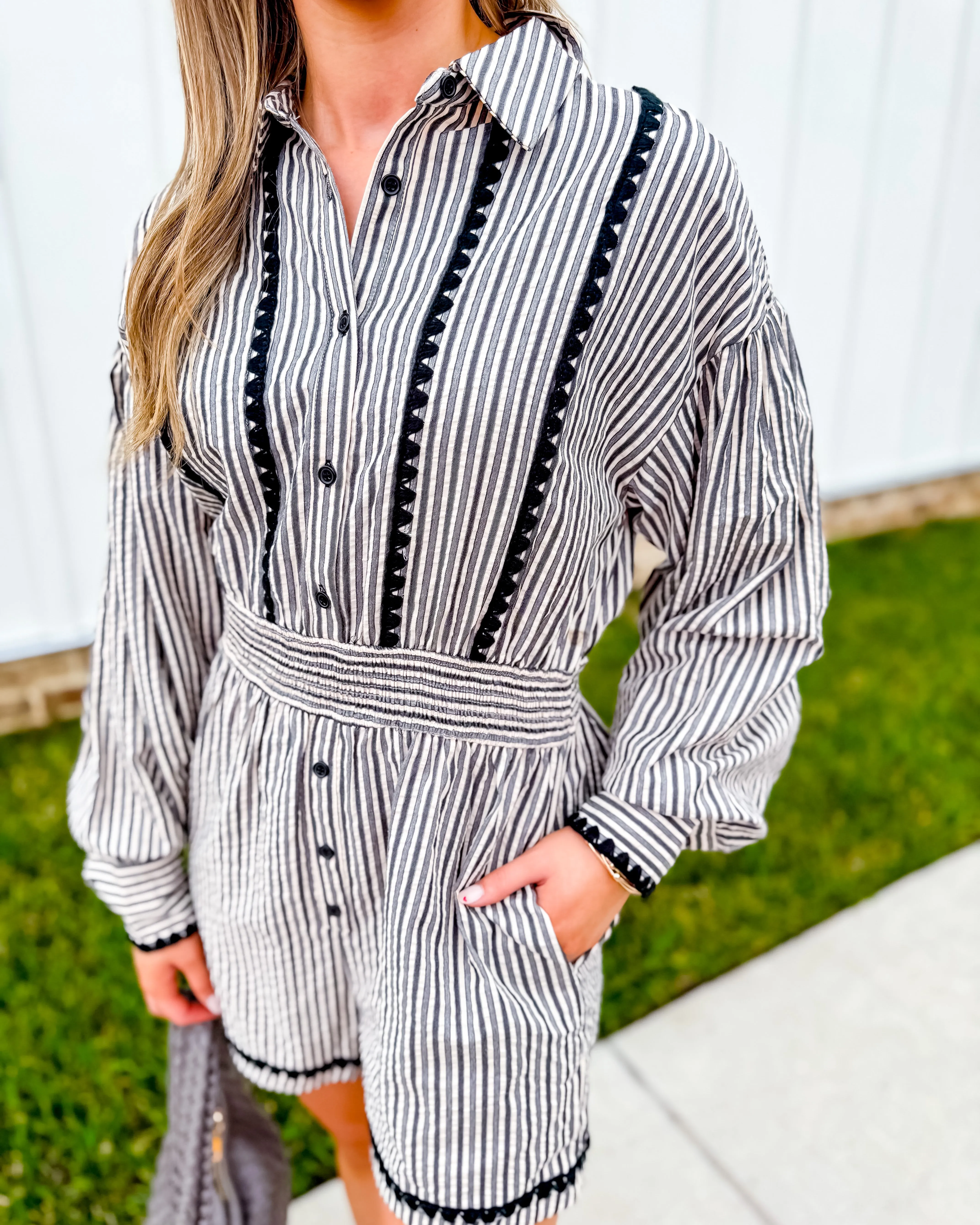 Scallop Stitch Button Down Romper