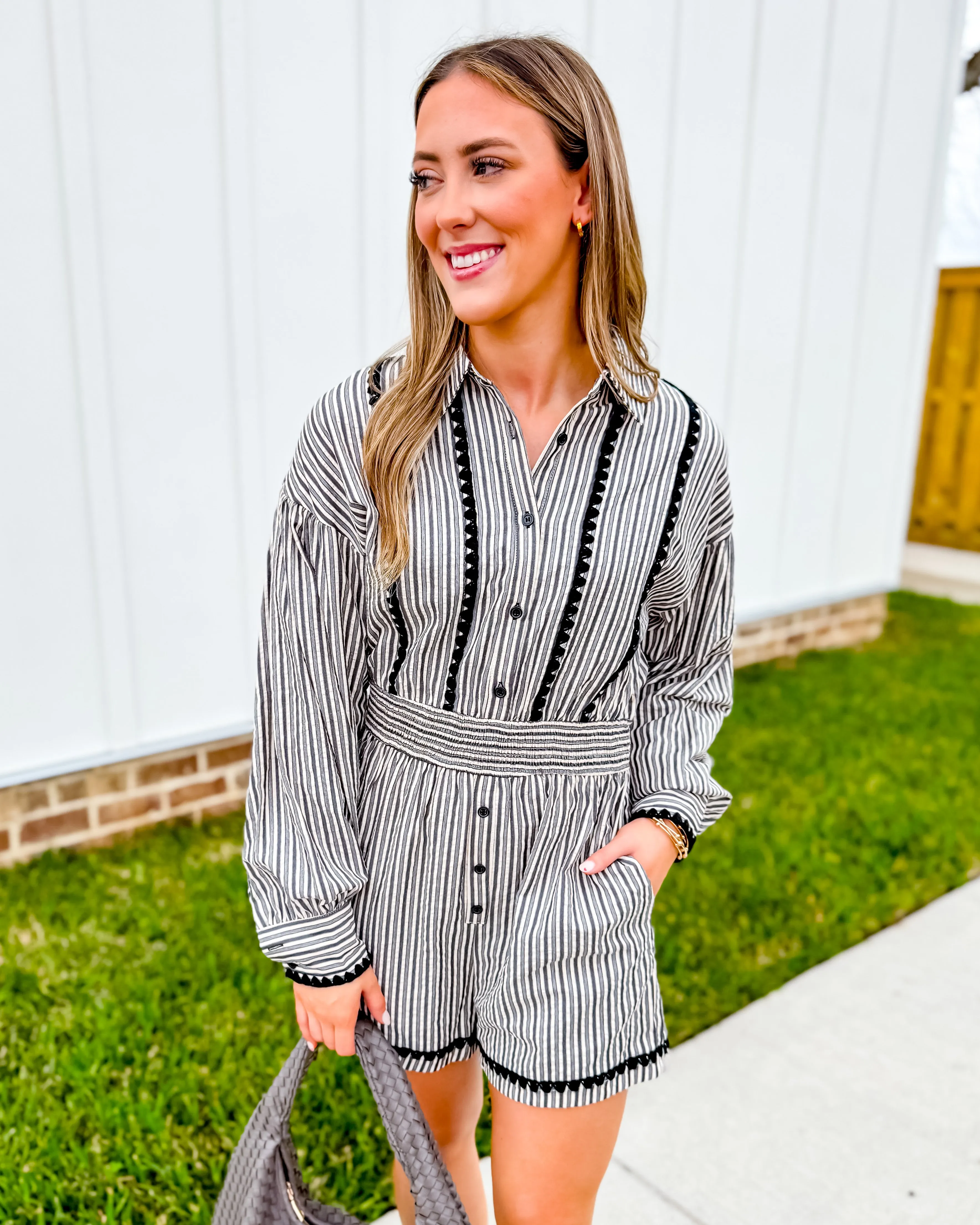 Scallop Stitch Button Down Romper