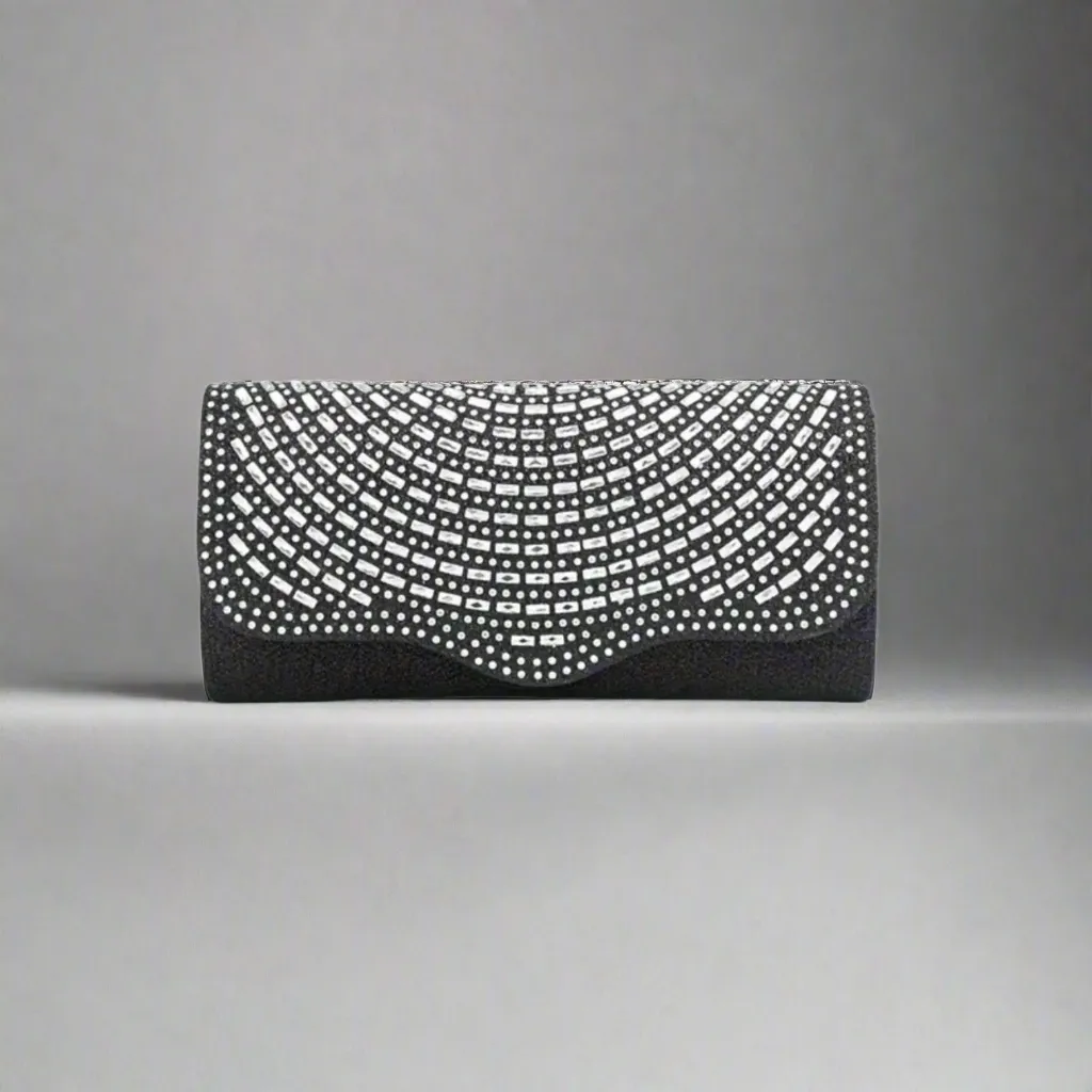 Scalloped Edge Rhinestone Clutch Evening Bag