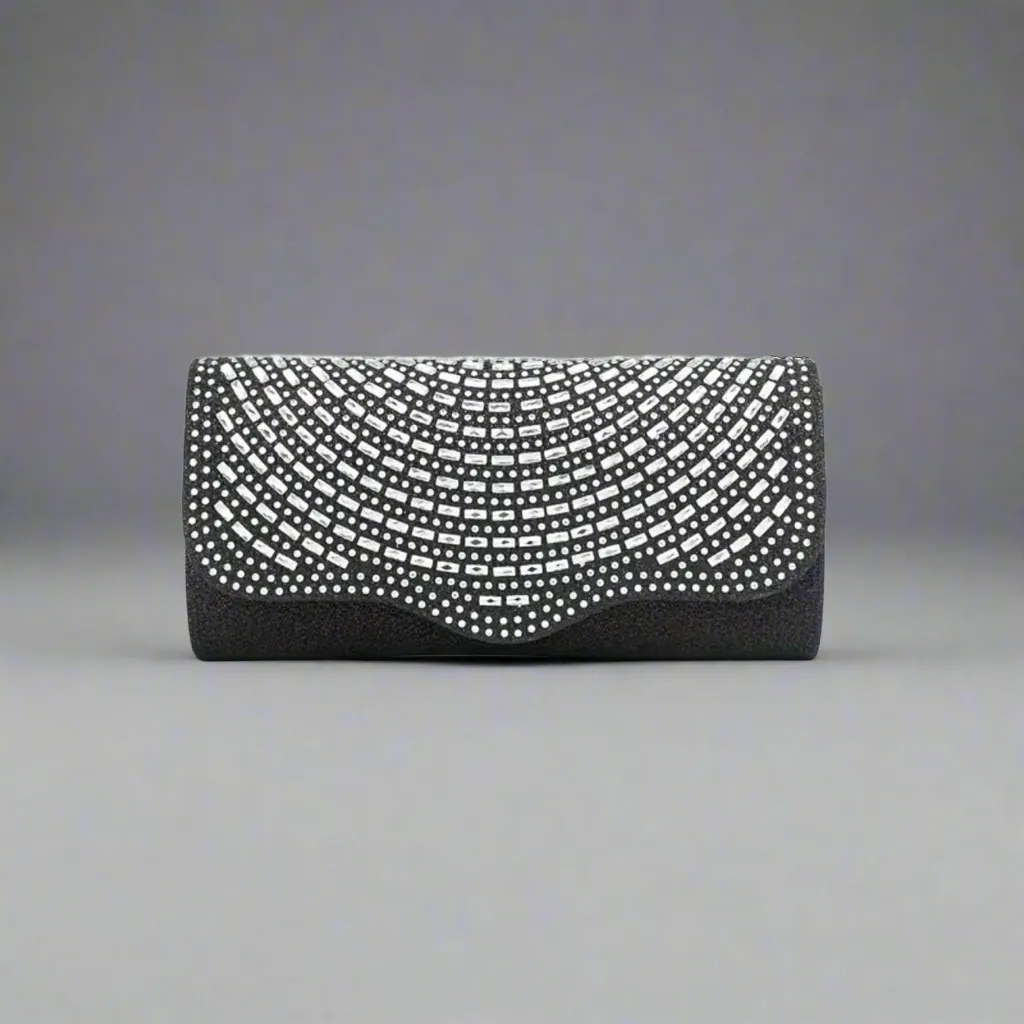 Scalloped Edge Rhinestone Clutch Evening Bag