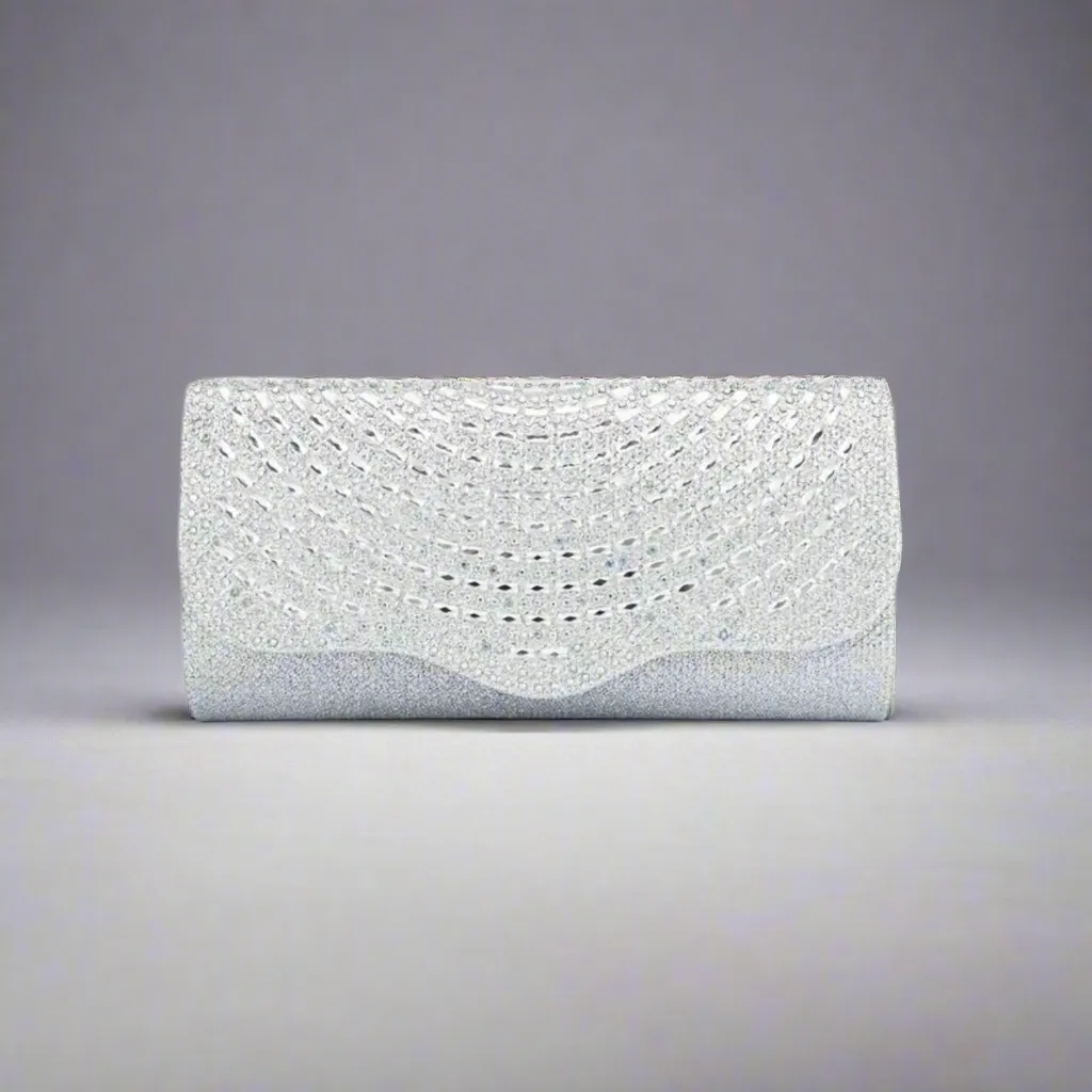 Scalloped Edge Rhinestone Clutch Evening Bag
