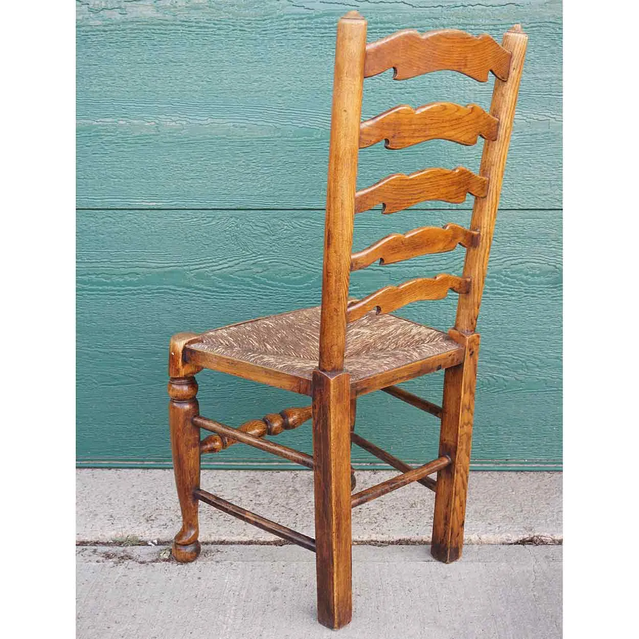 Set of 10 English Country Oak Rush Seat Ladderback Dining Chairs