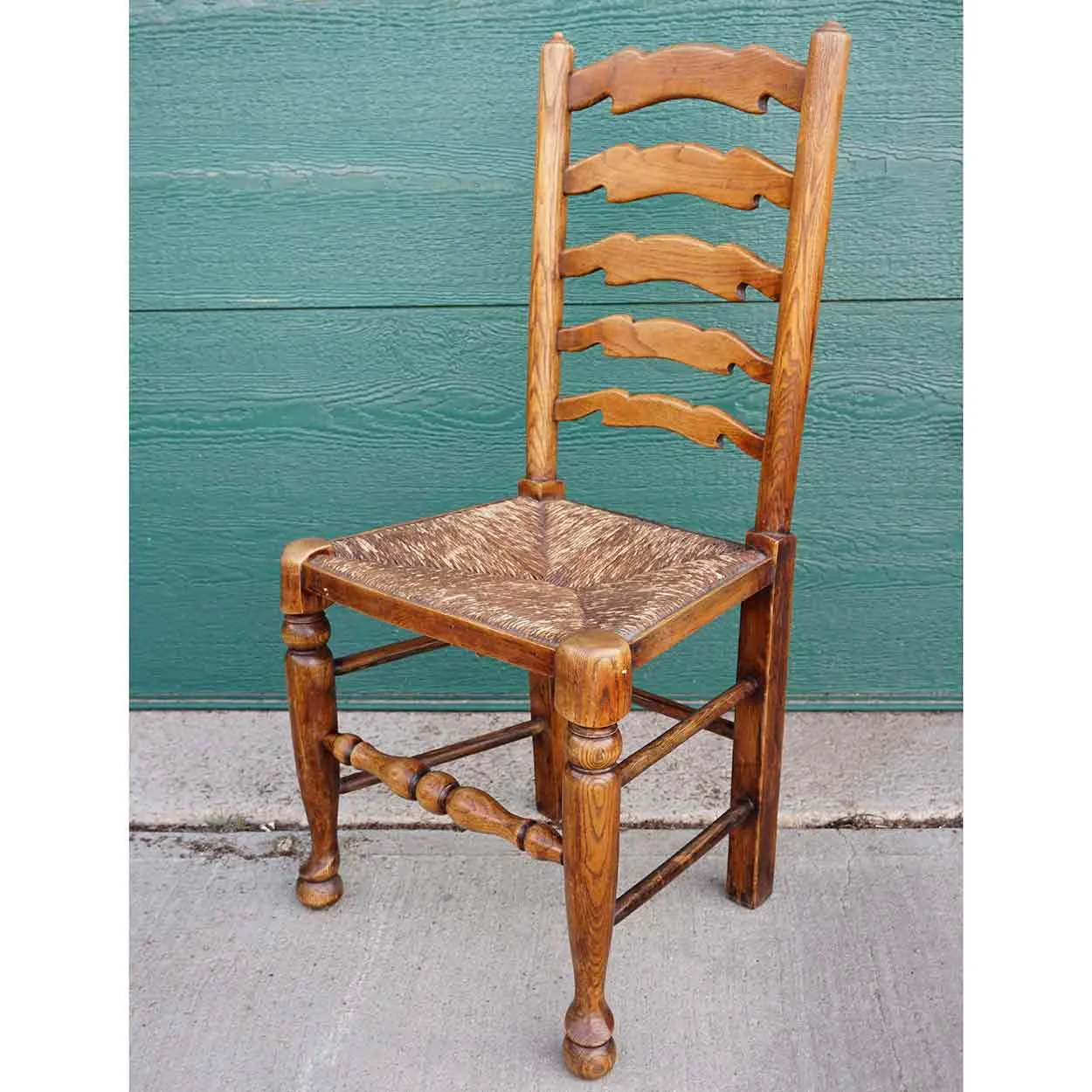 Set of 10 English Country Oak Rush Seat Ladderback Dining Chairs