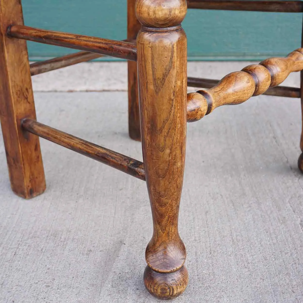 Set of 10 English Country Oak Rush Seat Ladderback Dining Chairs
