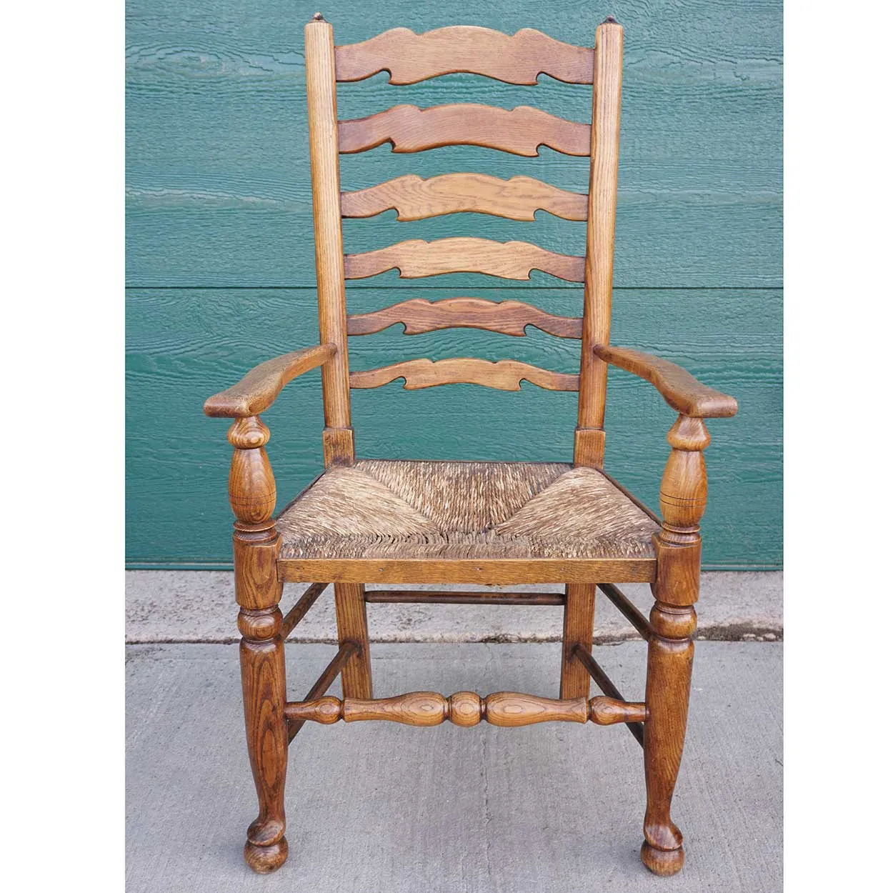 Set of 10 English Country Oak Rush Seat Ladderback Dining Chairs