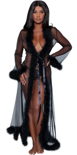 Sexy Long Marabou Robe in Black