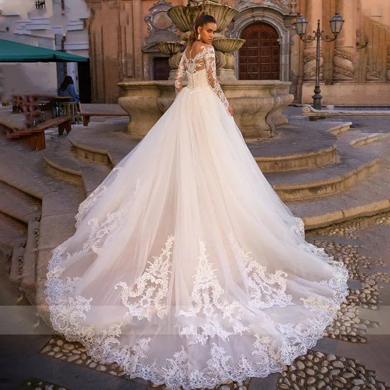 Sexy Sweetheart Lace Mermaid Wedding Dress with Detachable Train Off Shoulder Long Sleeve 2 In 1