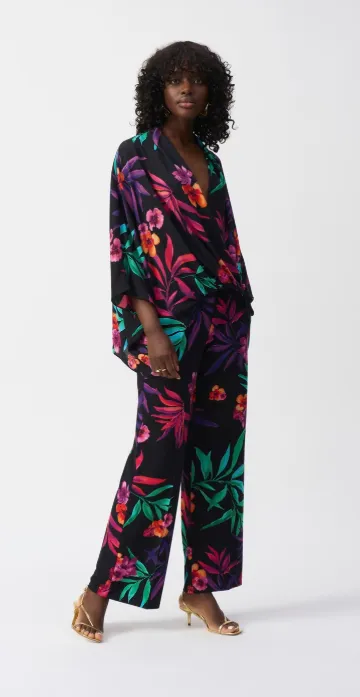 Silky knit tropical print pant
