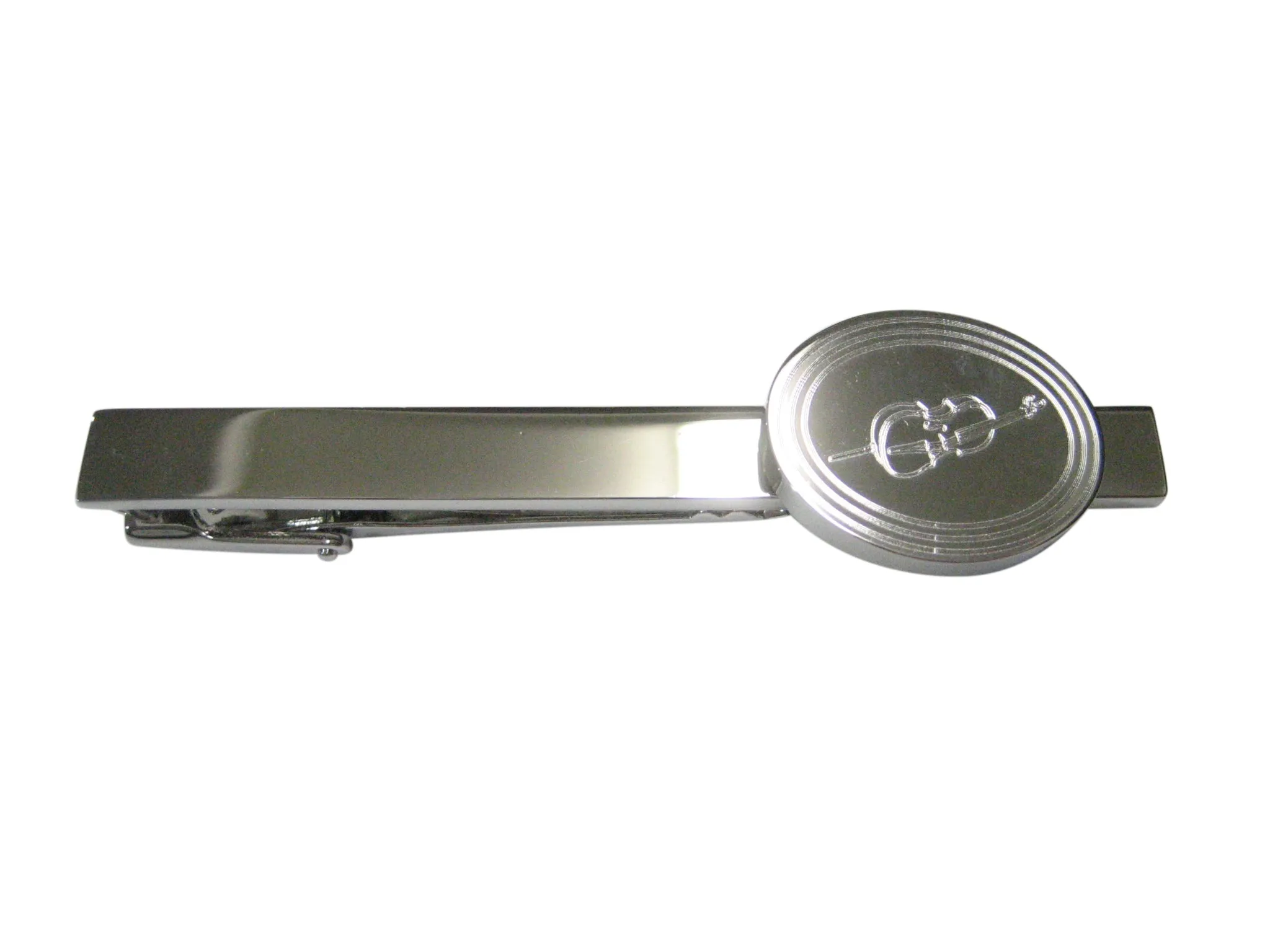 Silver Toned Etched Oval Cello Music Instrument Tie Clip