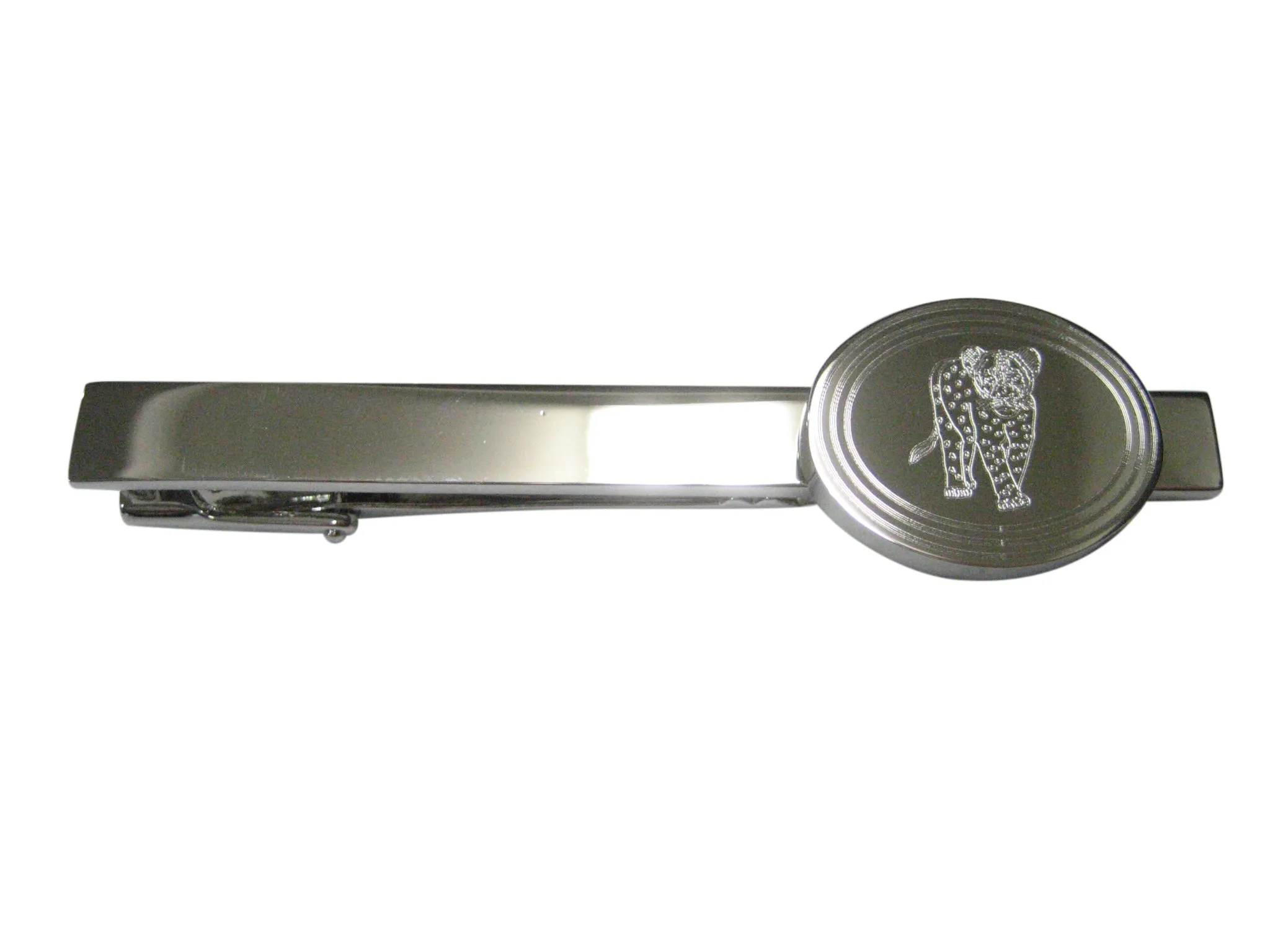 Silver Toned Etched Oval Cheetah Cub Tie Clip