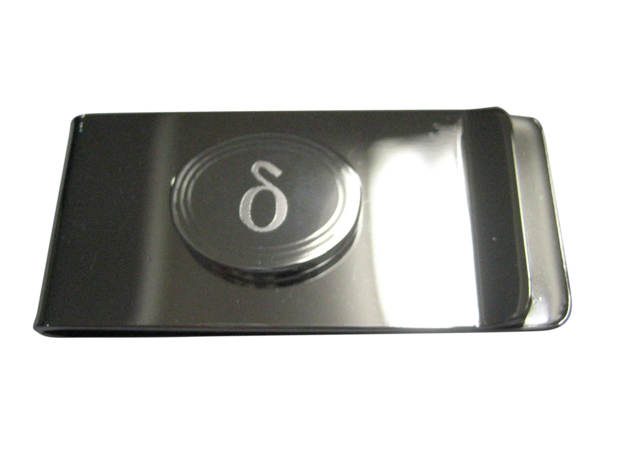 Silver Toned Etched Oval Greek Letter Delta Money Clip