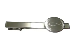 Silver Toned Etched Oval Religious Ichthys Fish Tie Clip