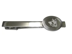 Silver Toned Etched Oval Side Facing Dog Head Tie Clip