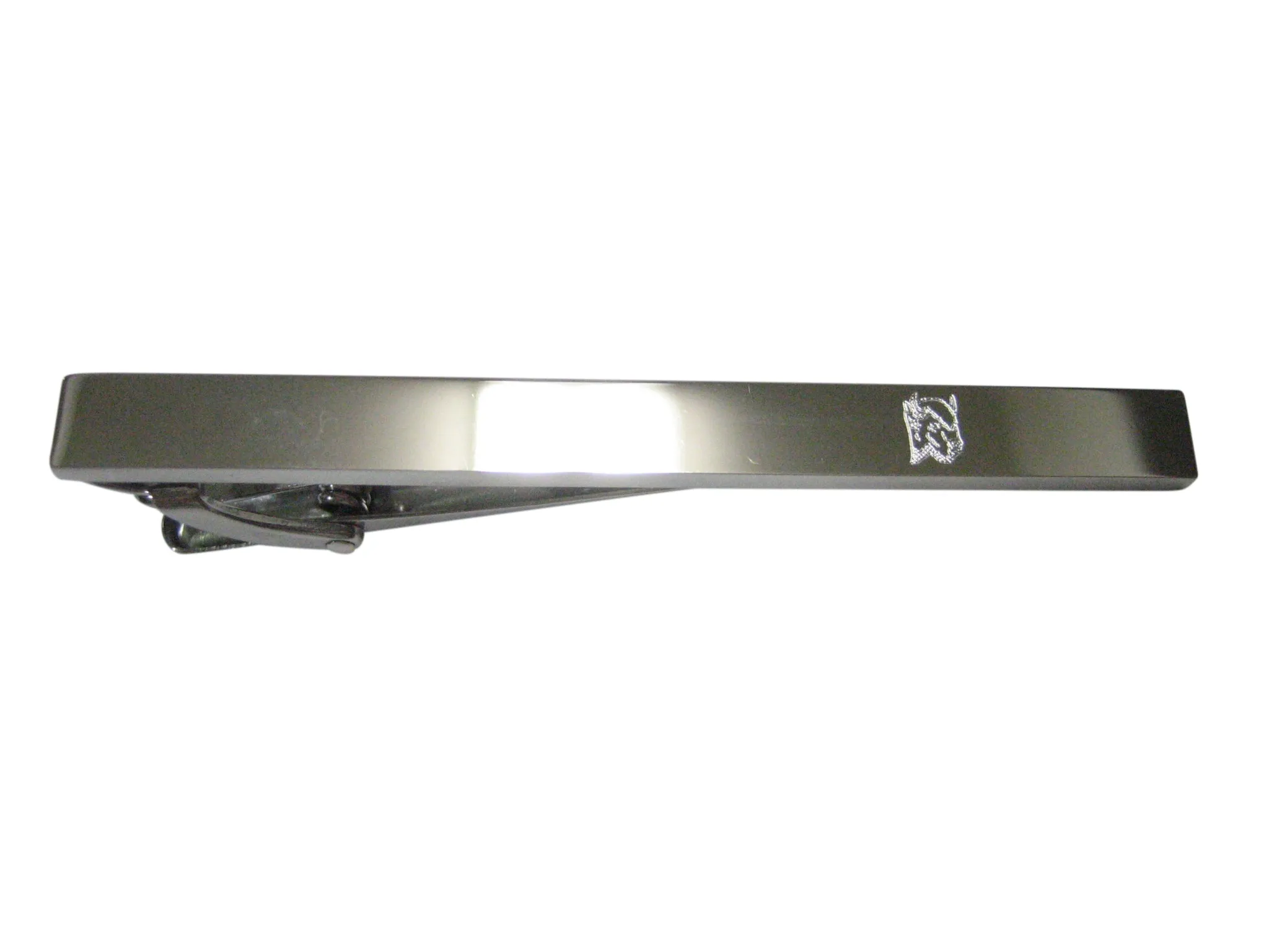 Silver Toned Etched Sleek Bison Head Tie Clip