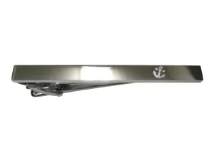 Silver Toned Etched Sleek Leaning Nautical Anchor Tie Clip
