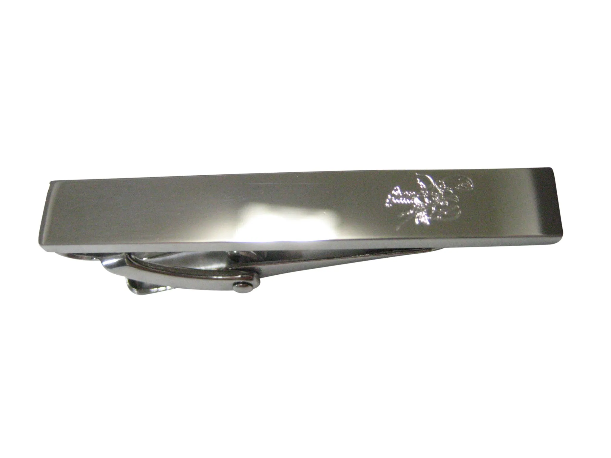 Silver Toned Etched Sleek Lobster Skinny Tie Clip