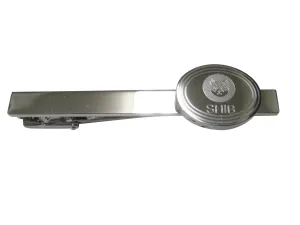 Silver Toned Oval Pendant Etched Shiba Inu Coin SHIB Cryptocurrency Blockchain Tie Clip