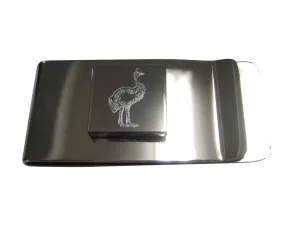 Silver Toned Square Etched Cassowary Bird Money Clip
