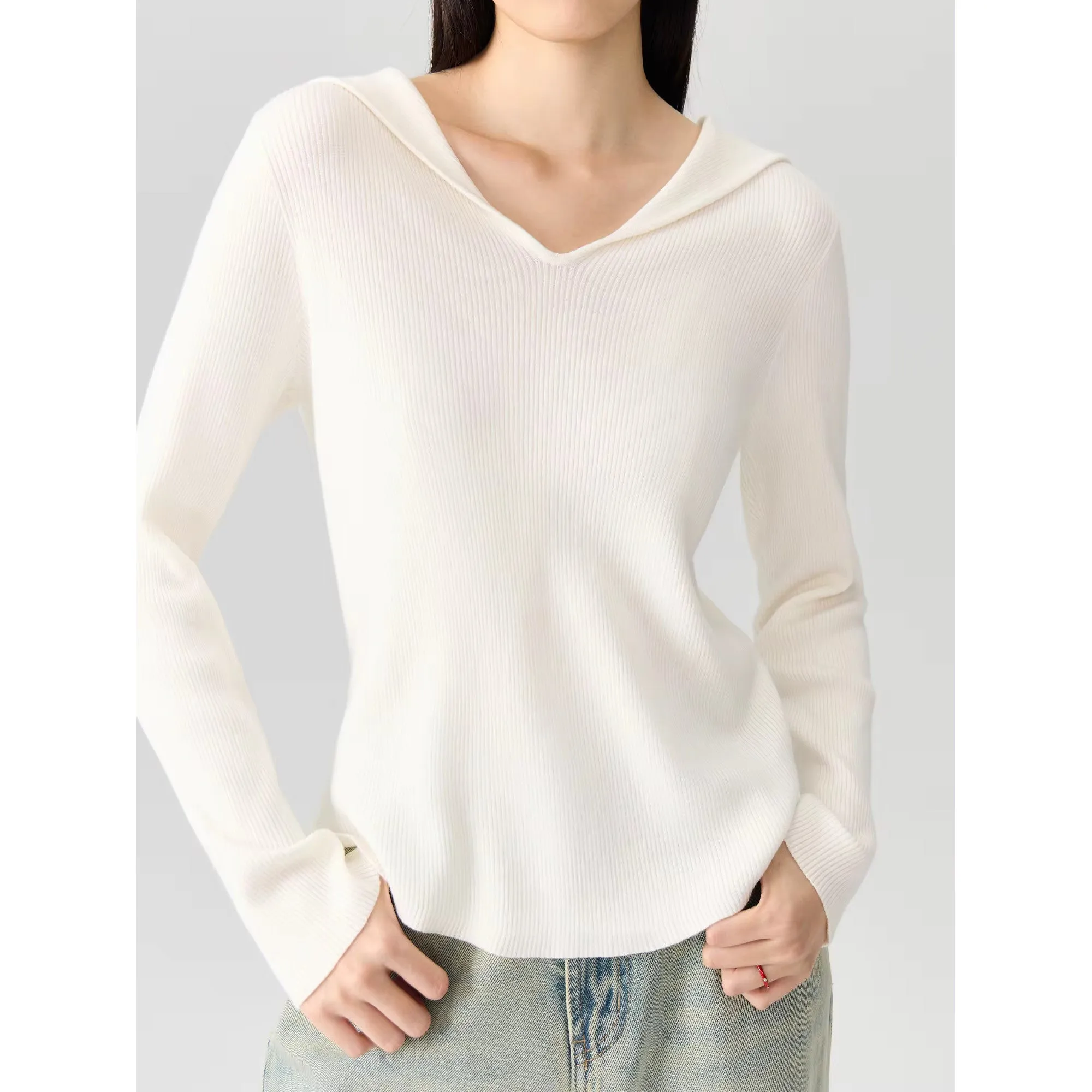 Simple Commuting Casual V-neck Hooded Sweater for Women