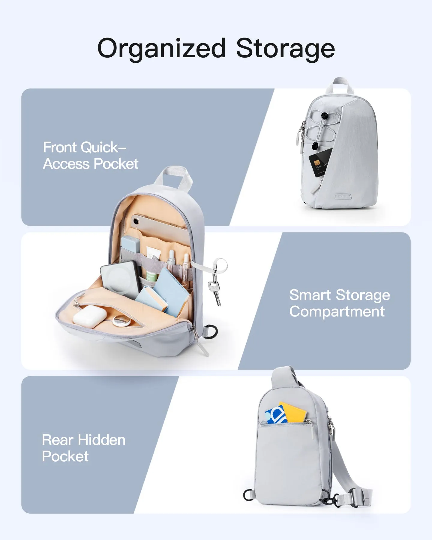 Sling Bag with RFID Blocking, Spacious Crossbody Shoulder Chest Everyday Carry Bag, Water-resistant, FB01003