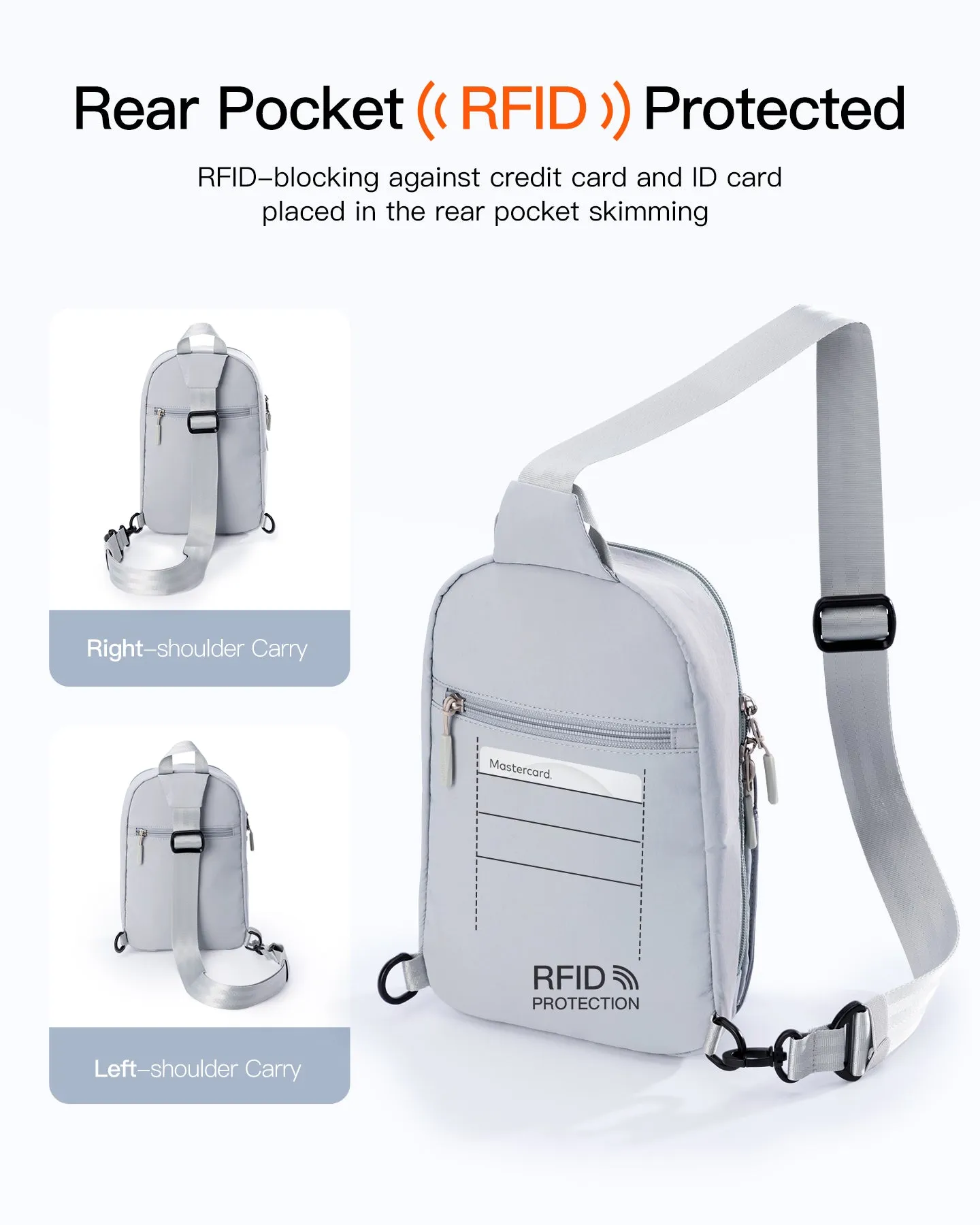 Sling Bag with RFID Blocking, Spacious Crossbody Shoulder Chest Everyday Carry Bag, Water-resistant, FB01003