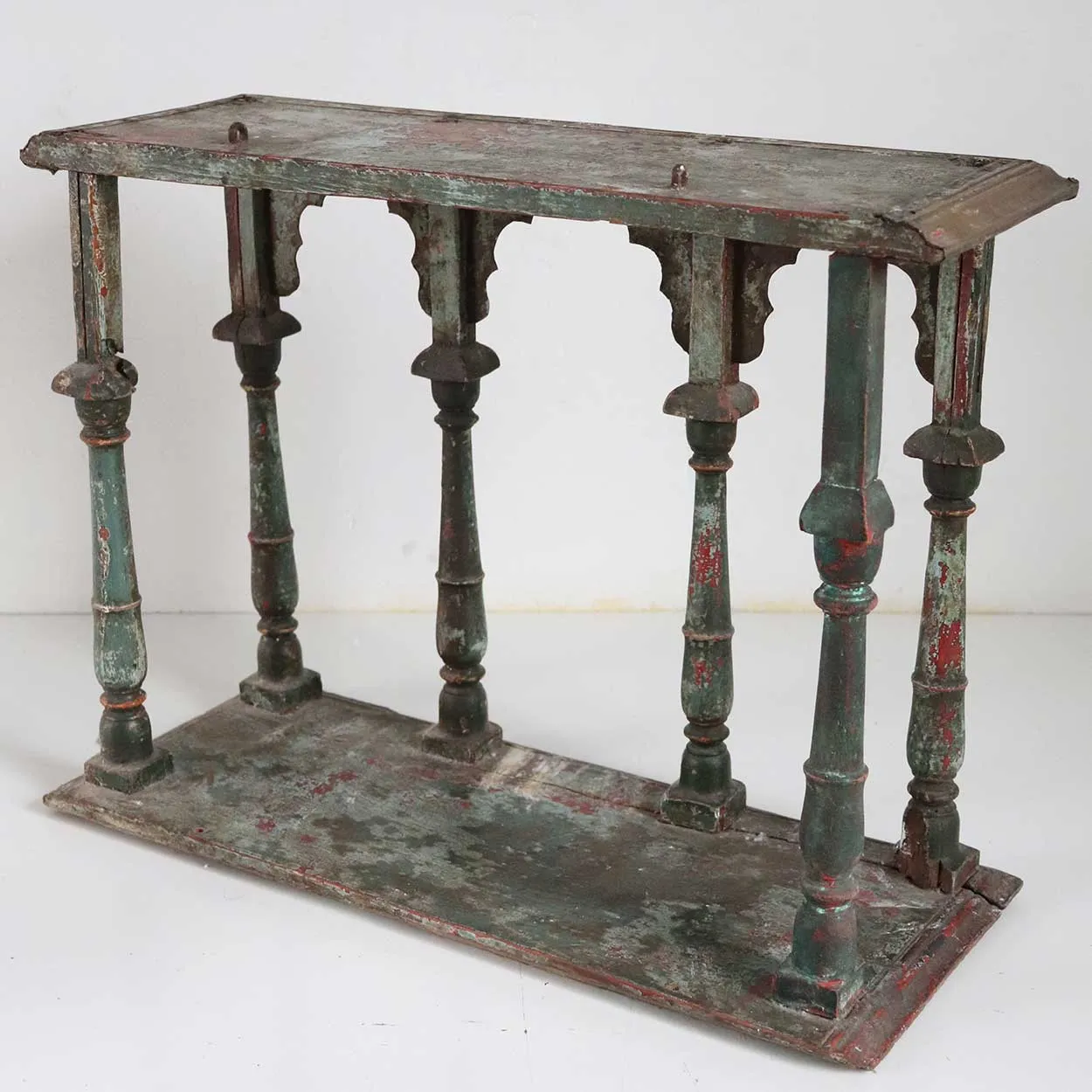Small Indo-Portuguese Gilt and Painted Teak and Brass Hanging Open Display Shelf