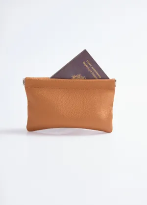 Small leather pouch with rigid closure