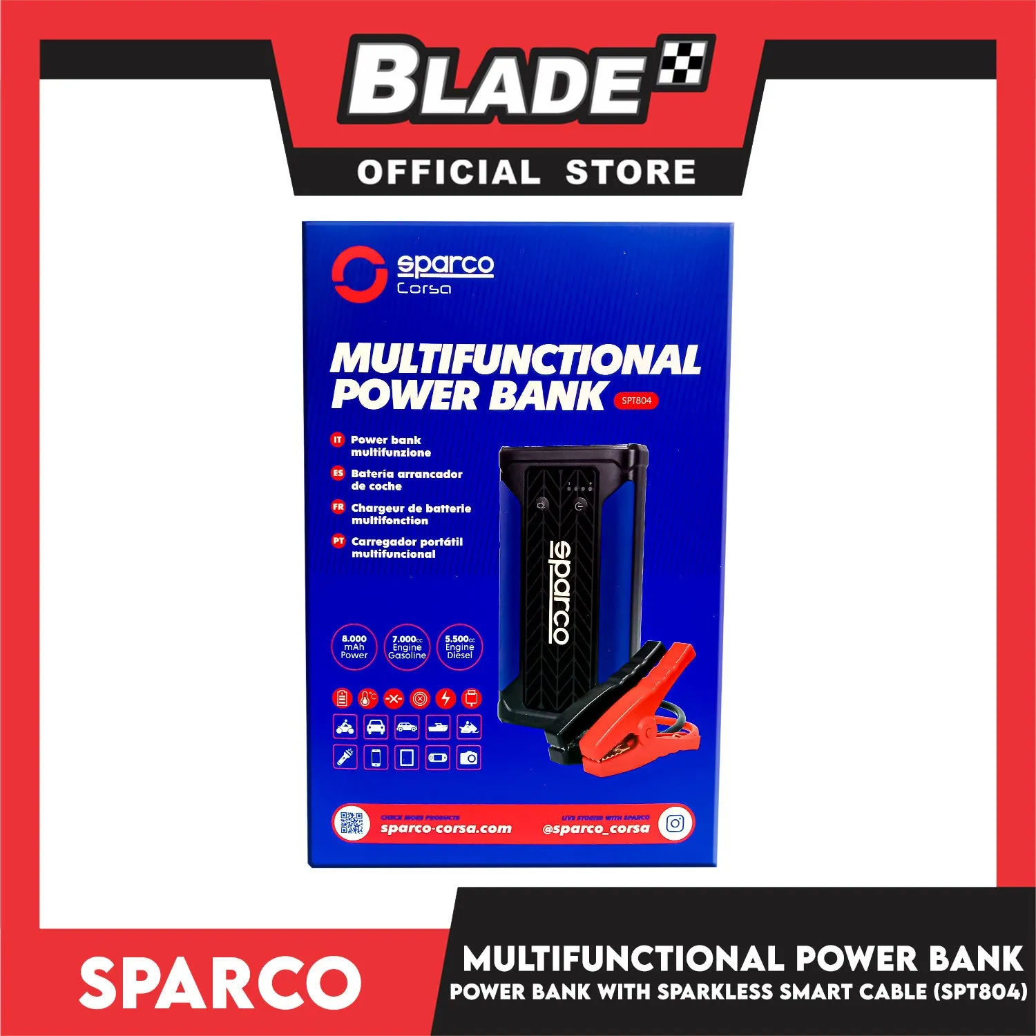 Sparco 8000mAh Jump Starter Multifunctional Power Bank SPT804