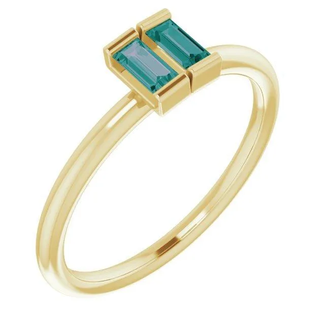 Straight Baguette Two Gemstone Bezel Ring