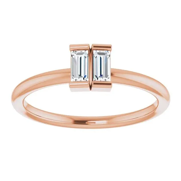 Straight Baguette Two Gemstone Bezel Ring